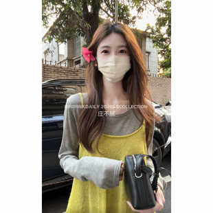 Ninipink庄不腻自制 韩系撞色针织吊带两件套春夏上衣 甜汽水