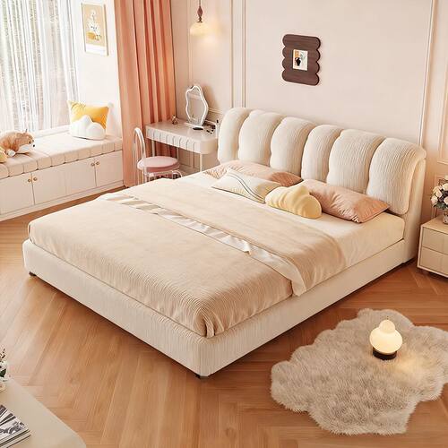 新款云朵泡芙雪尼尔绒布艺床简约现代家用主卧床高端储物床婚床