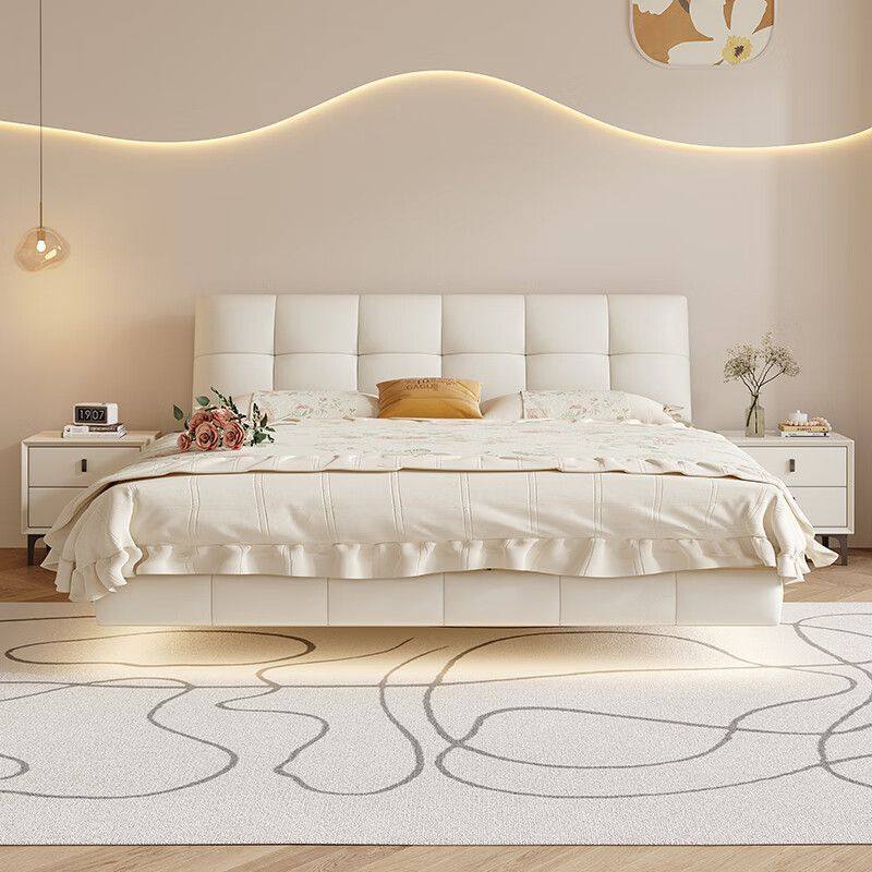 法式真皮床双人床网红ins风悬浮床奶油风云朵泡芙床主卧室婚床,住宅家具,皮艺床,淘宝优惠券,粉丝福利购,淘宝优惠卷