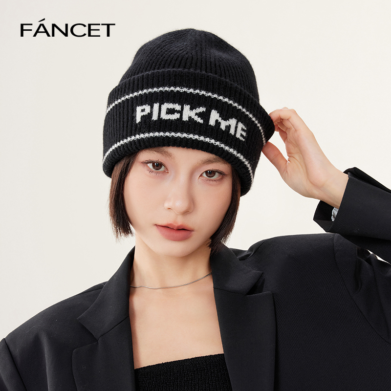 FANCET针织帽女冬季时尚字母韩版百搭防寒护耳显脸小羊毛毛线帽子