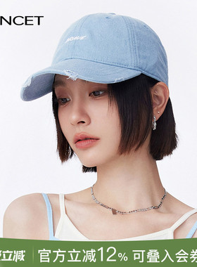 FANCET棒球帽女夏天新款显脸小水洗破洞软顶纯棉大檐加深鸭舌帽子