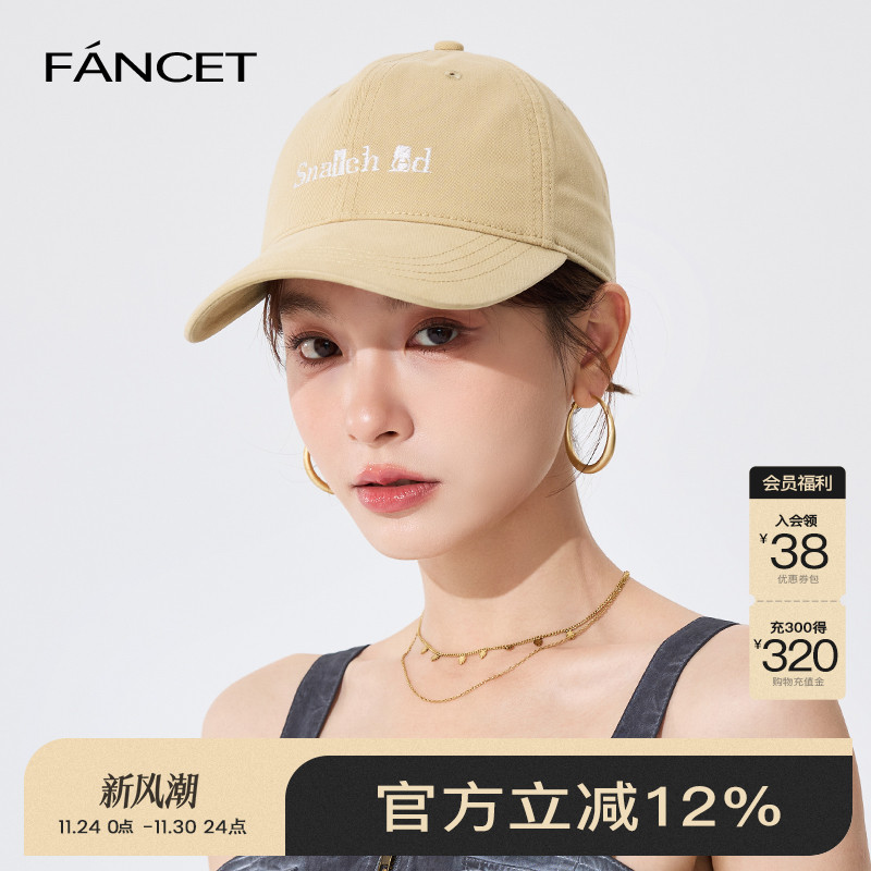 FANCET棒球帽女春新款显脸小全棉复古水洗刺绣鸭舌帽防晒遮阳帽子