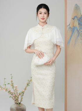 固执夏季新款中式蕾丝拼接荷叶边雪纺披肩外披10842WP09235