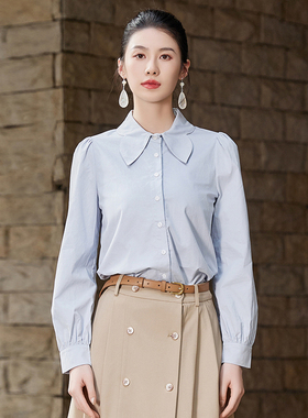 固执新款学院风翻领长袖衬衫女装30033CS08589