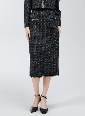 【特价】固执春季气质针织格子中长款开衩a字半身裙00041BQ08908