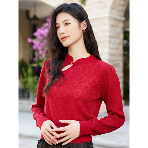 固执立领新中式针织长袖毛衣女装
