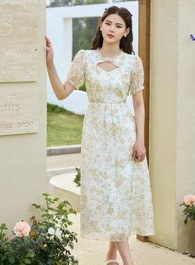 固执夏季新款中式短袖长款碎花连衣裙80132LQ08165