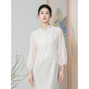 【特价】固执夏季清冷感薄纱雪纺罩衫上衣女中式国风旗袍外披8948