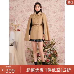 固執(zhí)秋冬復(fù)古娃娃領(lǐng)蝙蝠袖 綿羊毛駝色雙面呢斗篷型大衣外套女6901