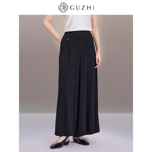 固执2026春季新款新中式提花盘扣阔腿长款休闲裤女下装