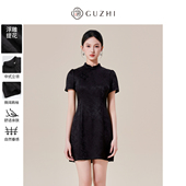 6.2折 提花短款 固执夏季 通勤立领泡泡袖 改良旗袍连衣裙 新中式