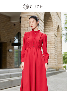 固执新款气质立领长袖长款连衣裙20933LQ08528