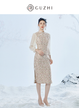 固执新款复古立领年轻款少女旗袍碎花连衣裙80021QP07007