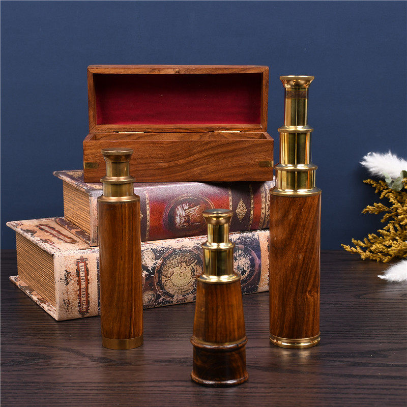 印度复古风望远镜黄铜欧式家居客厅装饰摆件单筒礼盒伸缩软装道具