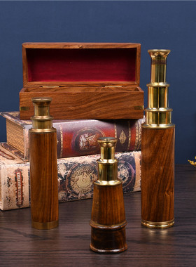 印度复古风望远镜黄铜欧式家居客厅装饰摆件单筒礼盒伸缩软装道具