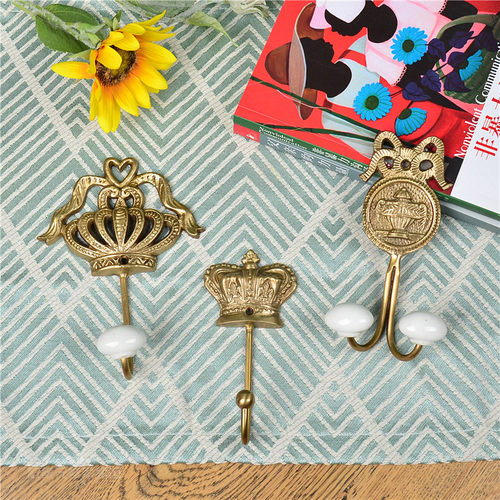 北欧时尚黄铜挂衣钩复古欧美式客厅装饰墙面衣帽钩手工艺装饰挂件