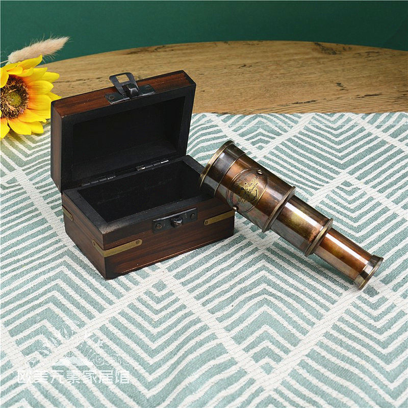新款复古做旧伸缩望远镜黄铜书房装饰工艺品摆件怀旧单筒海盗镜
