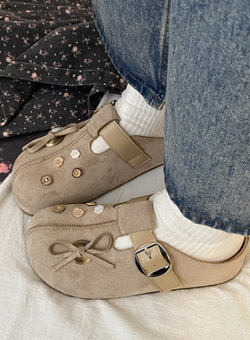 娇彤 勃肯鞋女包头半拖鞋2026春季新款厚底内增高一脚蹬博肯鞋女