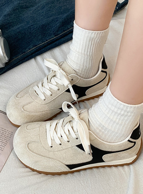 娇彤 复古德训鞋女百搭休闲系带拼色运动鞋内增高阿甘鞋休闲板鞋