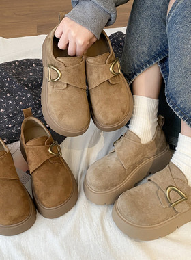 娇彤 勃肯鞋女2026新款春季复古风小个子厚底增高金属扣圆头单鞋