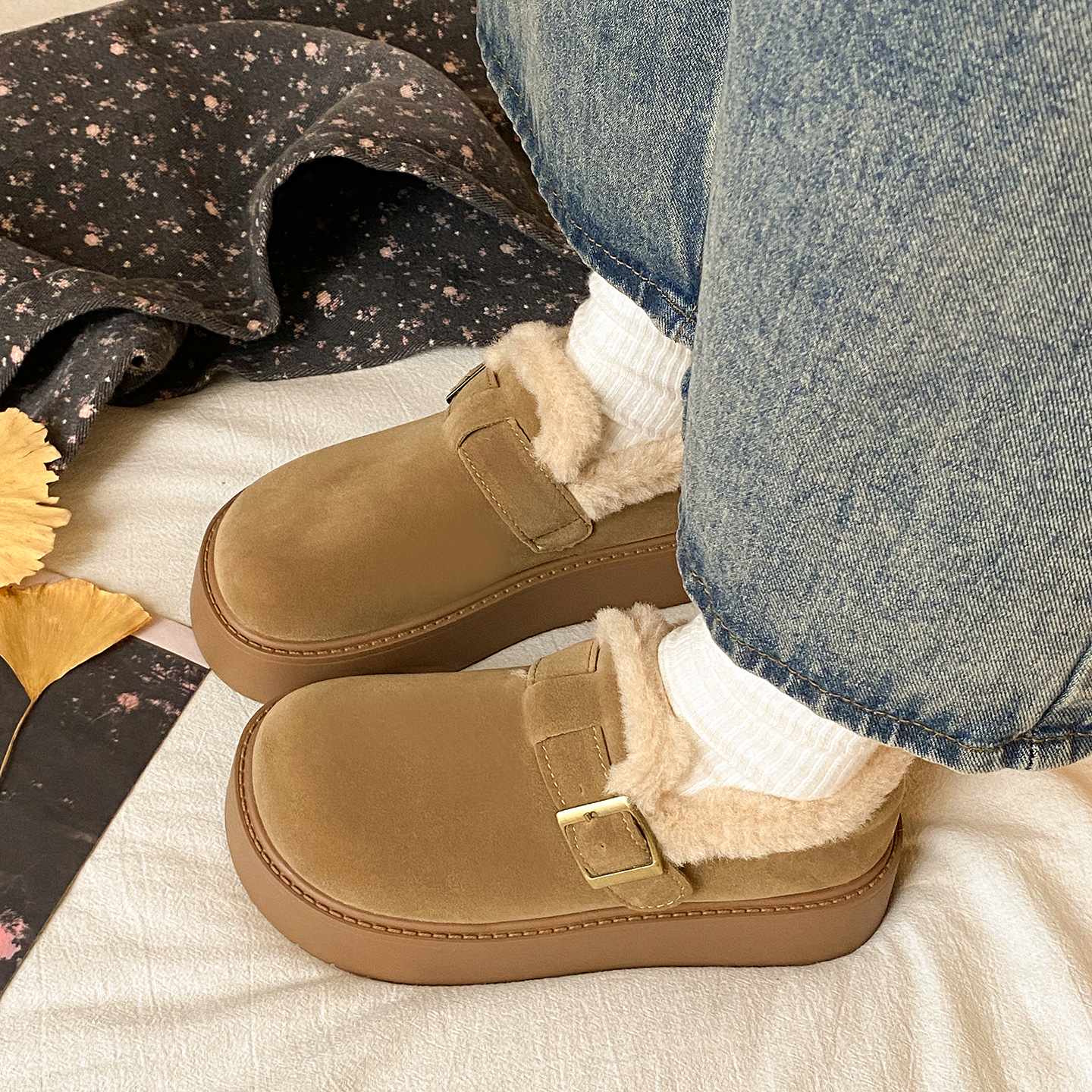 娇彤2025秋冬新款毛绒保暖勃肯鞋