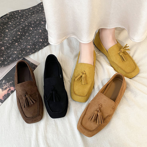 娇彤复古平底一脚蹬豆豆乐福鞋女