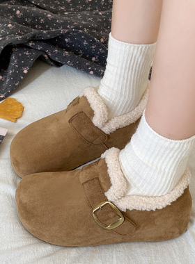娇彤内增高勃肯鞋女2025新款秋冬加毛绒全包博肯鞋厚底一脚蹬单鞋