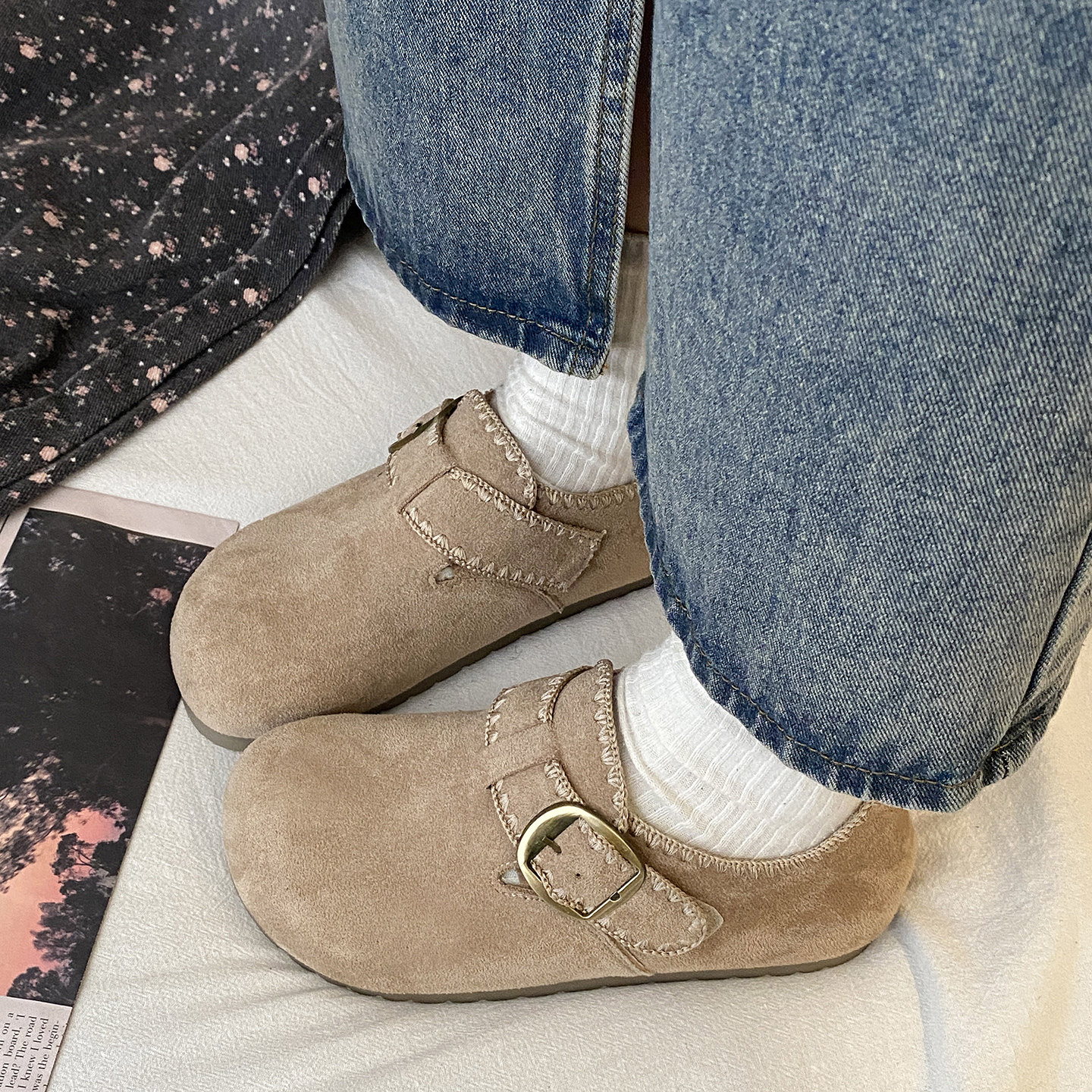 娇彤 复古全包勃肯鞋女皮带扣圆头一脚蹬内增高软底舒适博肯单鞋,女鞋,勃肯鞋/软木鞋,淘宝优惠券,粉丝福利购,淘宝优惠卷