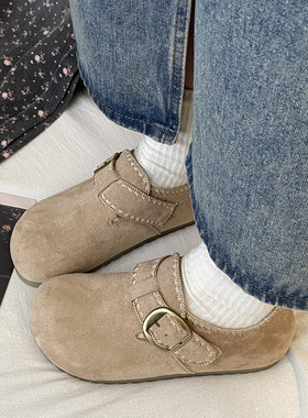 娇彤 复古全包勃肯鞋女皮带扣圆头一脚蹬内增高软底舒适博肯单鞋