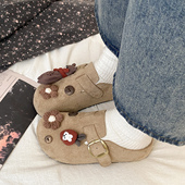 卡通厚底包头半拖鞋 外穿勃肯鞋 女一脚蹬懒人鞋 娇彤 花博肯洞洞鞋