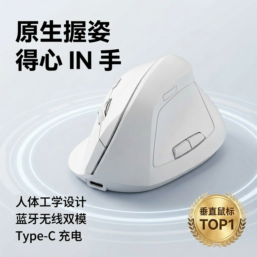 人体工学无线蓝牙静音鼠标垂直立式女生办公笔记本电脑充电款滑鼠