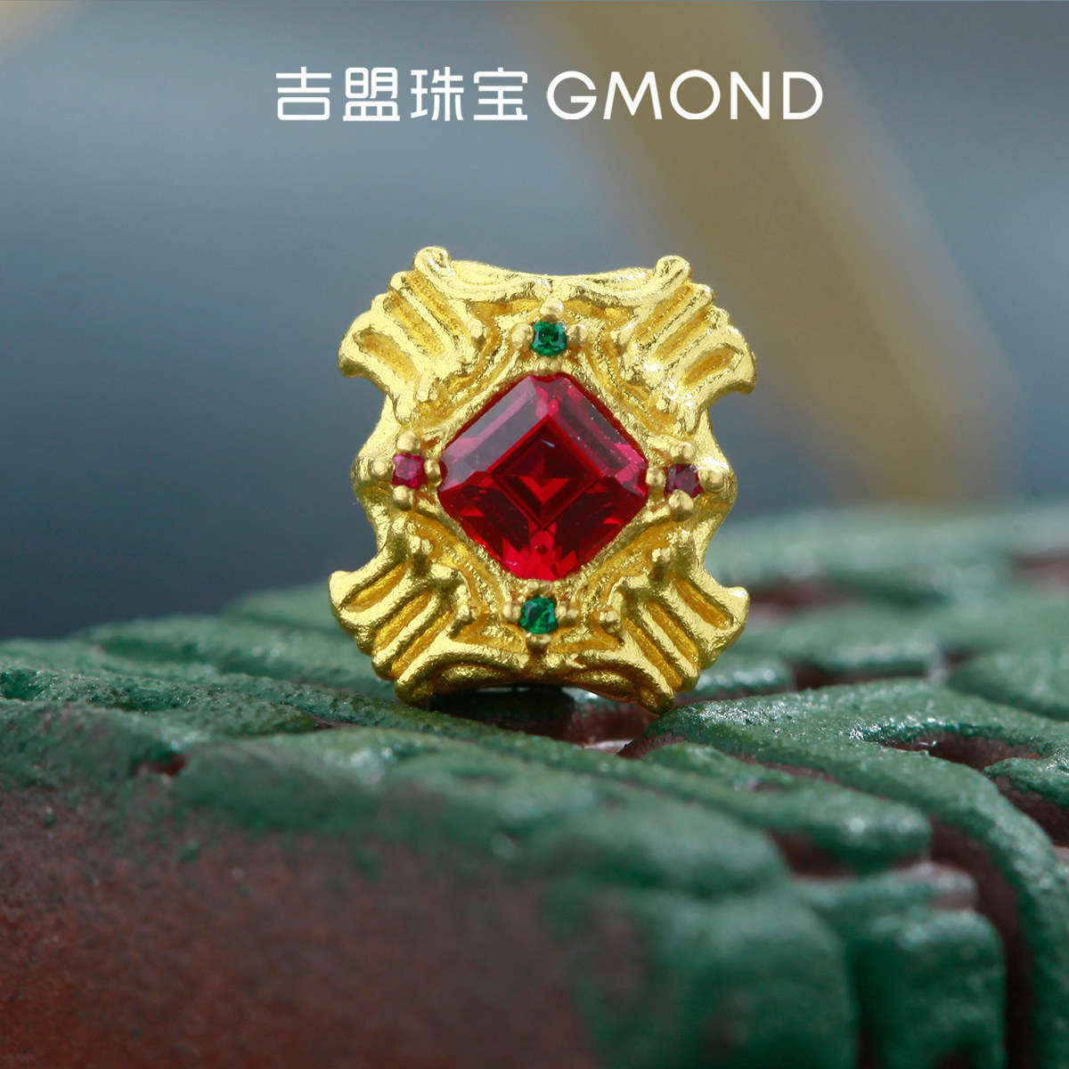 吉盟珠宝999足金四方来财背云古法黄金通孔隔珠藏式文玩串108配饰