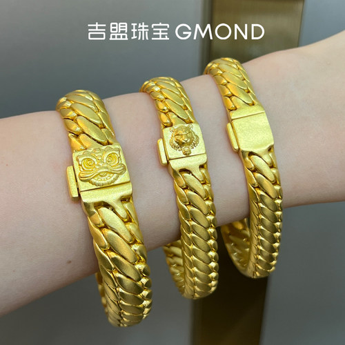 古法黄金三马鞭链999足金手链男