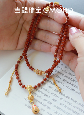 吉盟珠宝古法银南红玛瑙佛珠项链坠藏式珐琅彩毛衣链新中式国潮