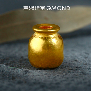 吉盟珠宝999足金文玩短款潜水艇一体三通古法黄金手串项链108配饰