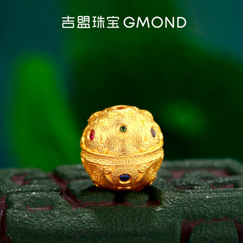 足金锤纹多宝隔珠古法黄金星球珠