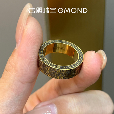 电黑纸醉金迷古法黄金戒指足金