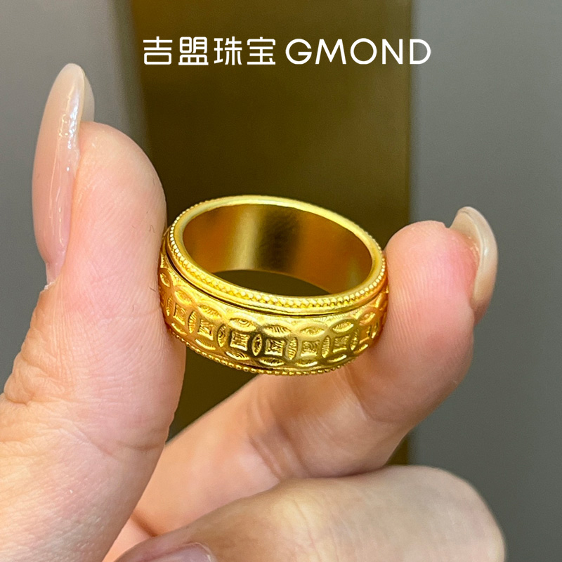 财运滚滚古法黄金戒指足金实心