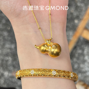 蝴蝶结葫芦999足金项链坠国风新中式 吉盟珠宝5D点钻黄金吊坠女款