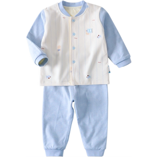 童泰婴儿内衣套装男女宝宝对开两件套双层夹里保暖套装春秋冬季