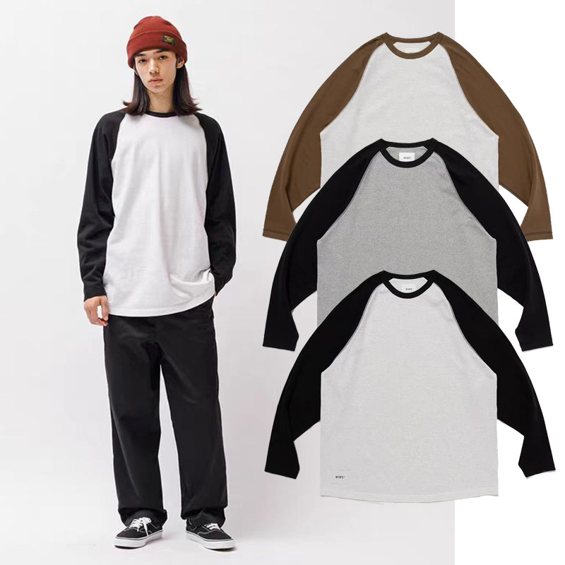 WTAPS MADNESS余文乐同款潮牌重磅体恤欧美复古撞色插肩袖长袖T恤