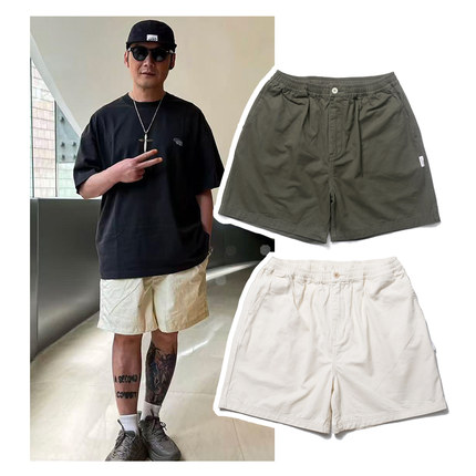 MADNESS余文乐宽松休闲短裤男夏季军绿米色松紧腰五分裤潮流百搭
