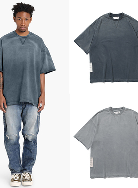 现货MANDESS余文乐重磅水洗染色短袖T恤男士潮牌圆领宽松休闲体恤