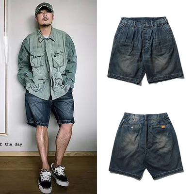 mdns褶皱日系牛仔短裤余文乐同款
