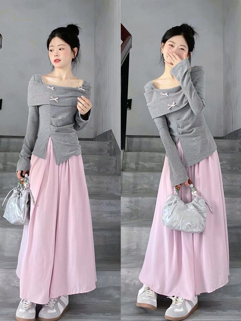 微胖MM法式蝴蝶结上衣高腰半身裙