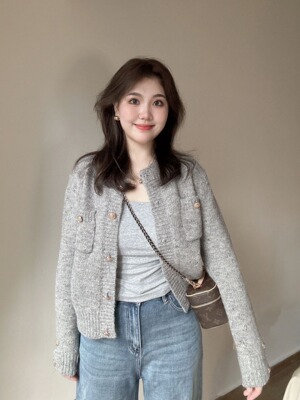 微胖MM慵懒风复古小香风针织开衫