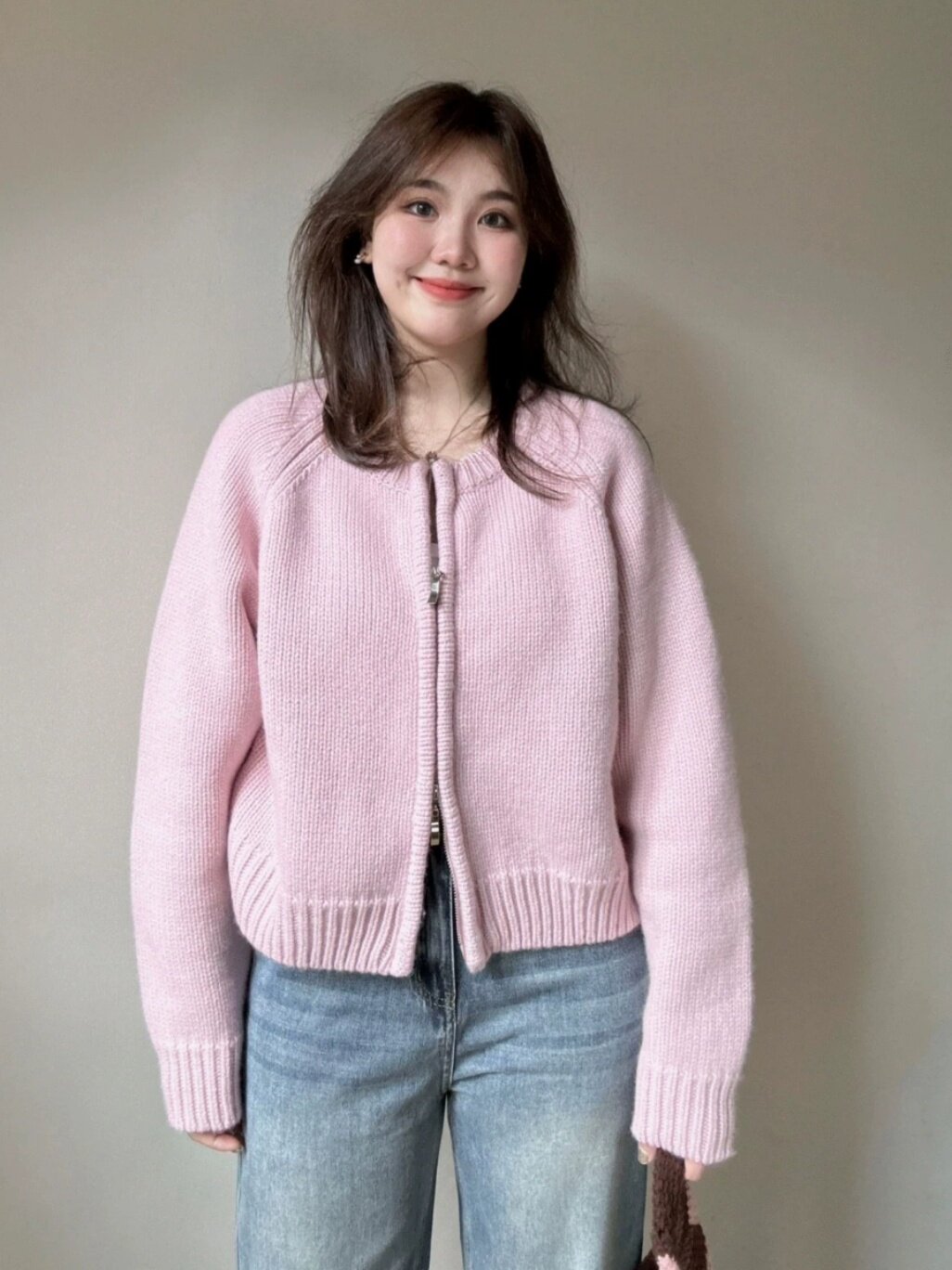 약간 뚱뚱한 여자 프랑스 스타일 가을 겨울 여성용 연령 감소 더블 지퍼 니트 재킷 짧고 부드러운 가디건 탑