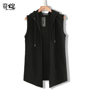 男士 无袖 开衫 修身 针织披风青年连帽卫衣外套坎肩 马甲韩版 春秋新款