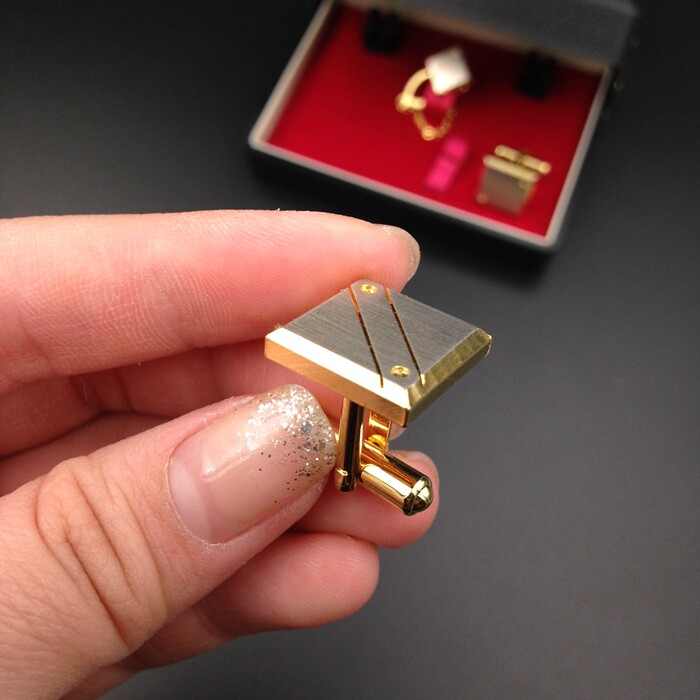 VINTAGE JAPANESE ANTIQUE JEWELRY STAINLESS STEEL FACE GEOMETRIC LINES MINIMALIST CLASSIC SHIRT CUFFLINKS CUFFLINKS CUFF STUDS