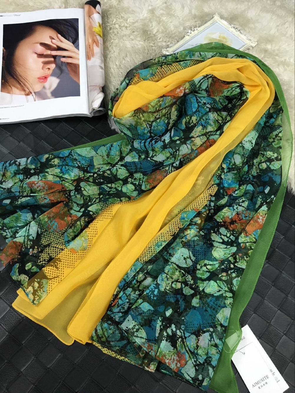 微瑕欧美新款街拍百搭真丝桑蚕丝乔其纱丝巾围巾秋冬装饰女长丝巾